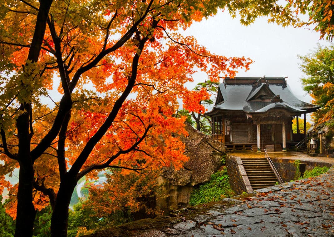 Yamadera tempel in de herfst in Yamagata, Japan