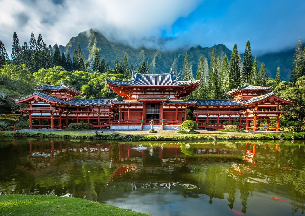 De tempel Byodo-In in de tempelvallei in Uji, prefectuur Kyoto, Japan