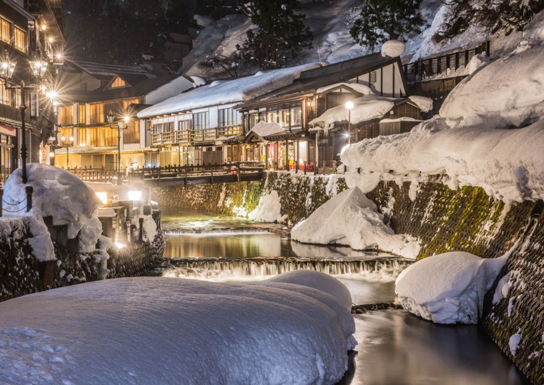Ginzan Onsen in de winter, Yamagata, Japan