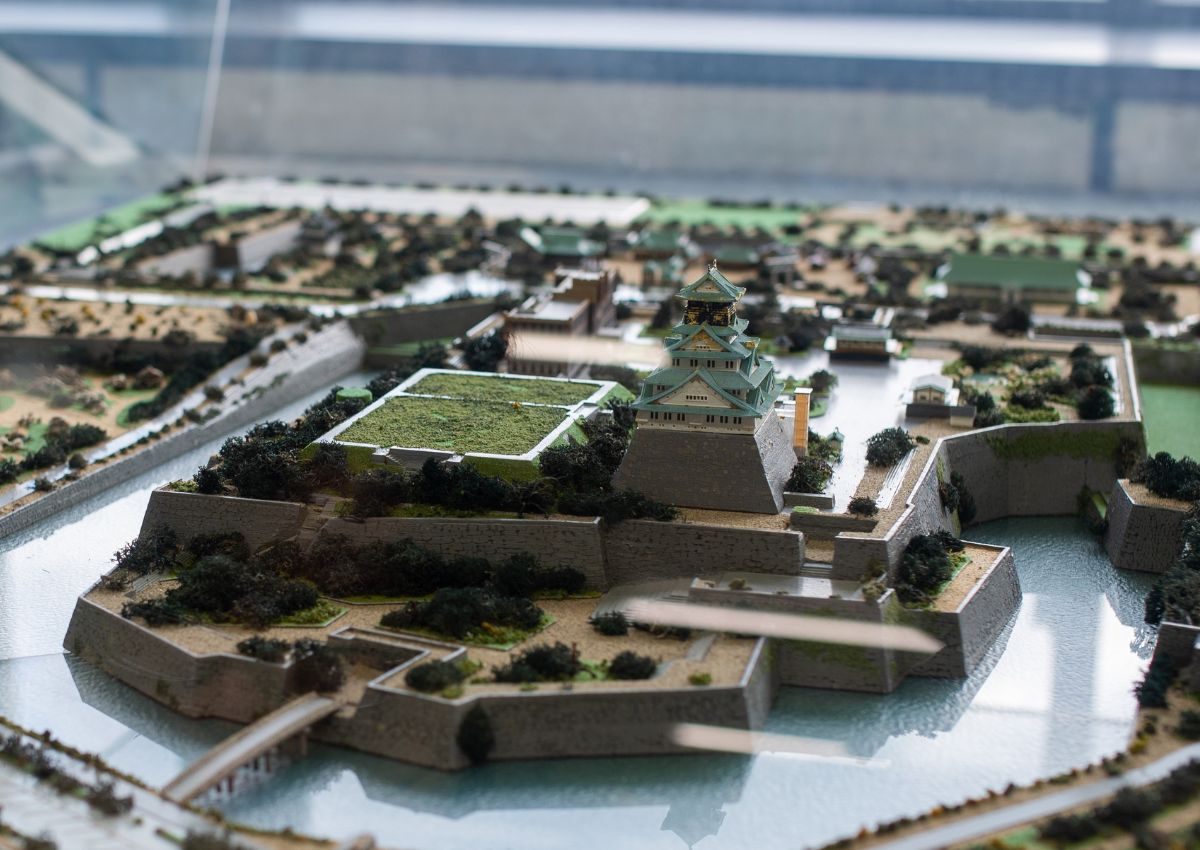 Tentoonstelling van Osaka Castle in het Osaka Museum of History, Japan