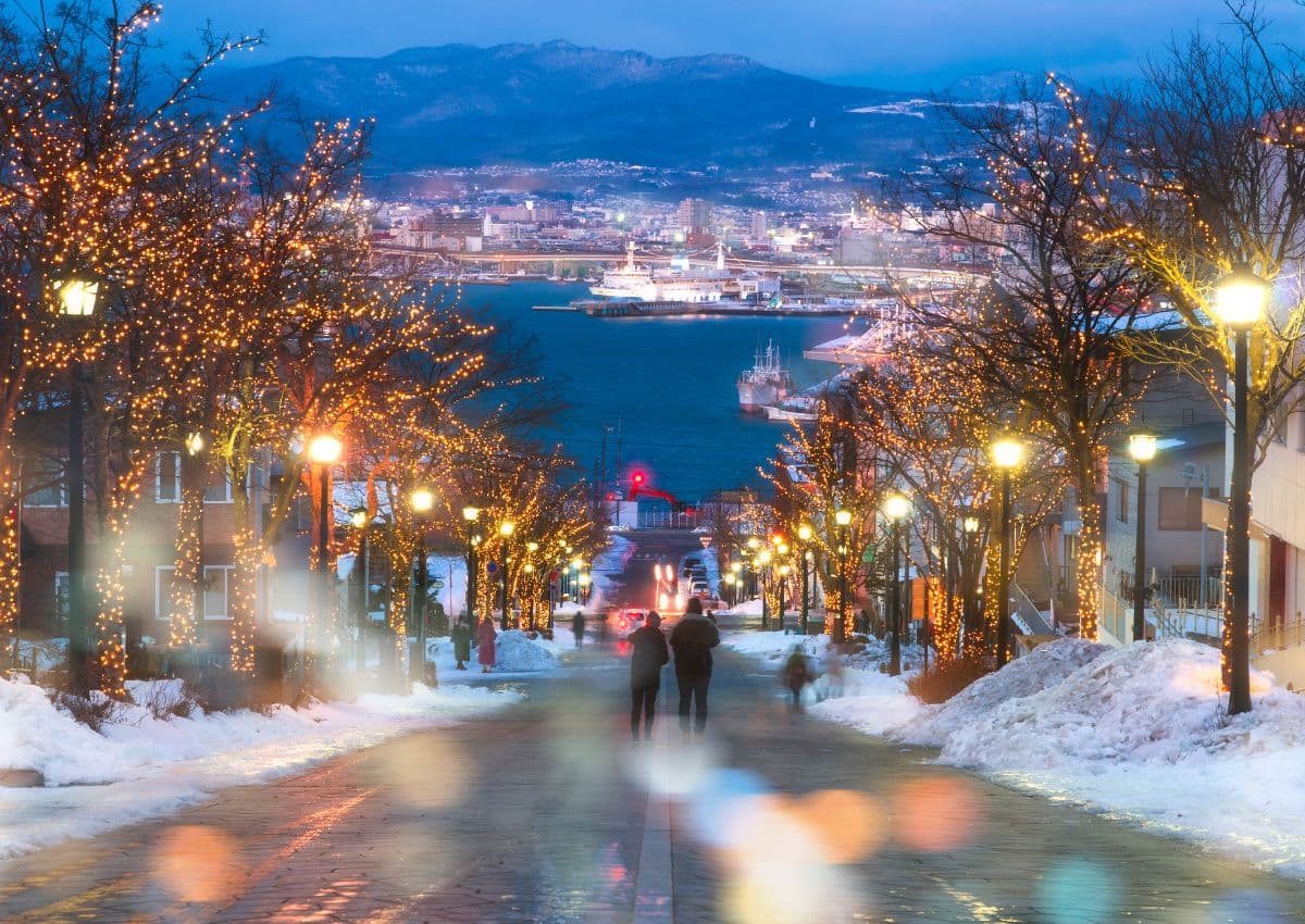 Hakodate’s Hachimanzaka-straat in de winter, Hokkaido