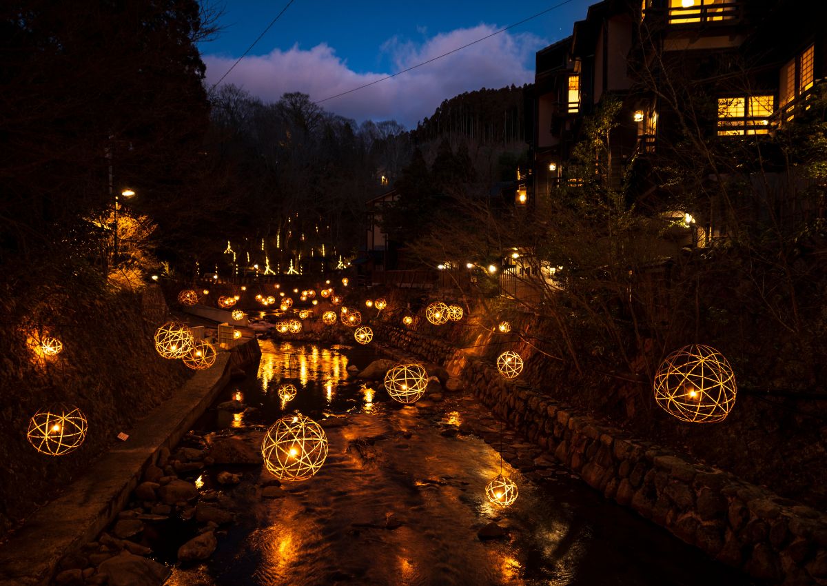 Kurokawa Onsen 's nachts, Kumamoto, Japan.