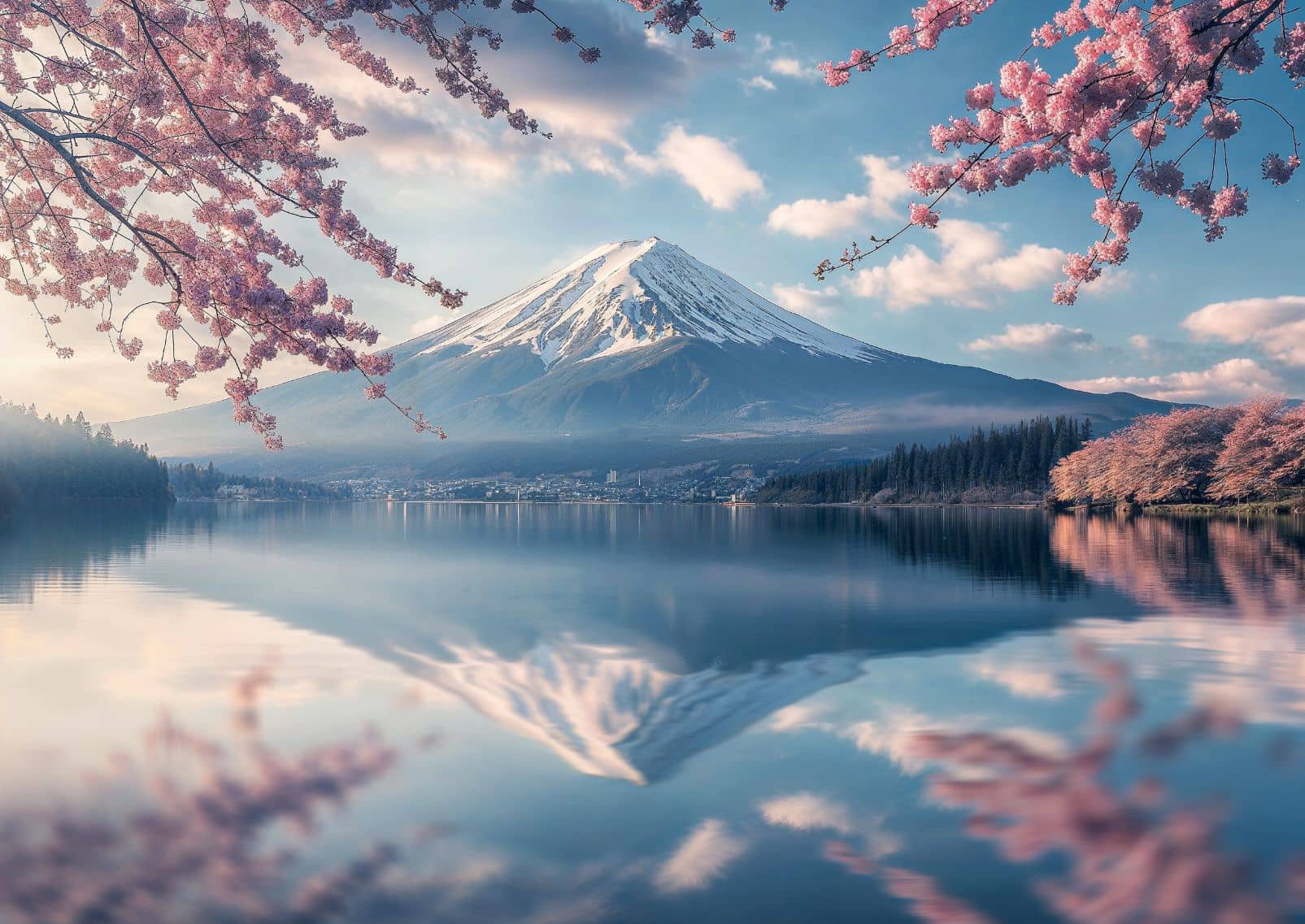Mount Fuji met kersenbloesems in de lente, Japan
