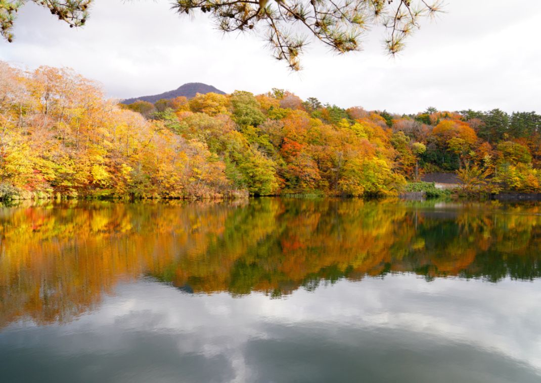 Herfstkleuren gezien vanaf Akechidaira Observatory, Lake Chuzenji, Nikko, Japan