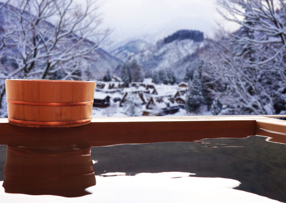 Warmwaterbron in de winter, Japan