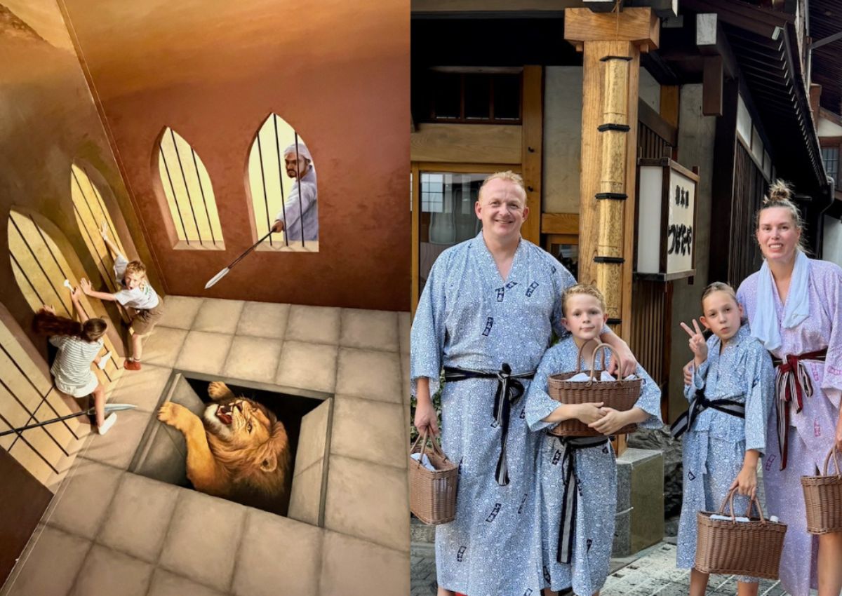 Het gezin van Kim tussen de bamboe in Arashiyama en in traditionele Japanse kleding in een historische wijk.
