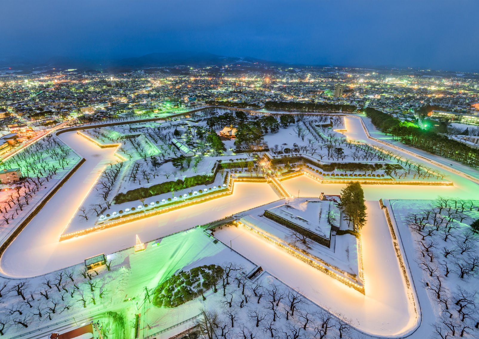  Hakodate, Japan bij Fort Goryokaku in de winter.