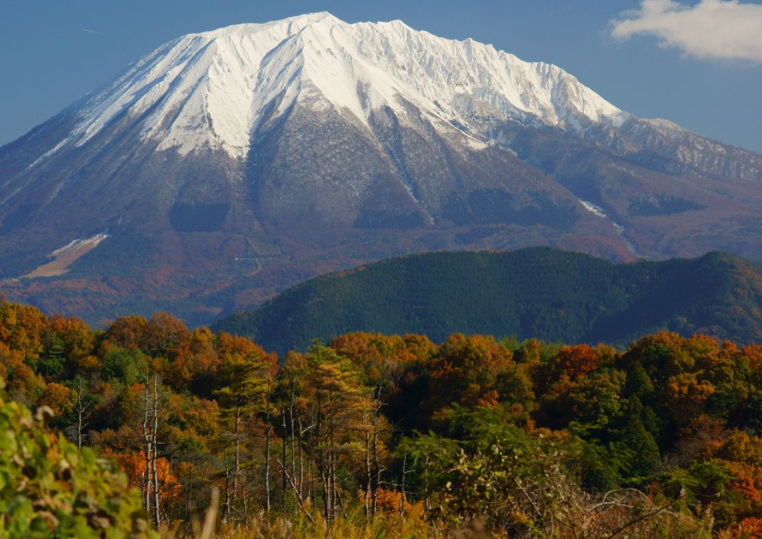 Mt. Daisen en het zuidelijke bos in de herfst