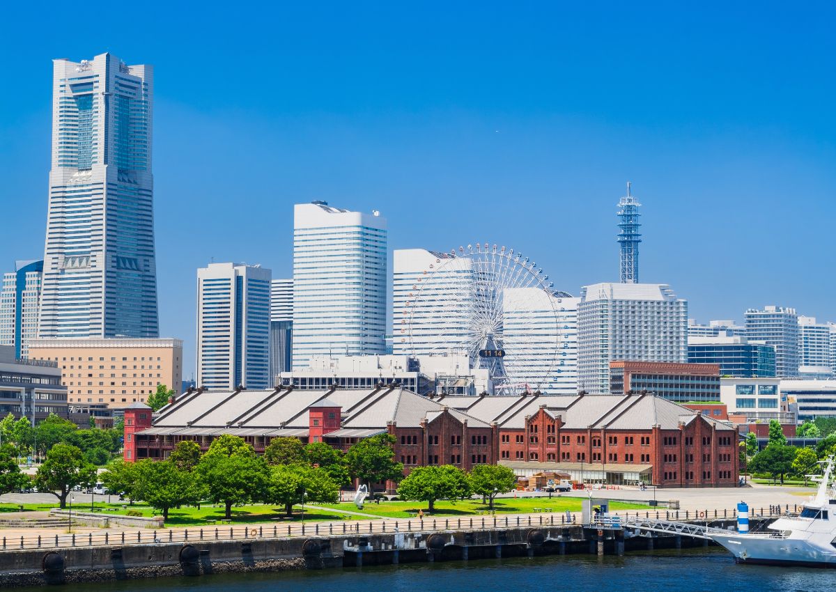 Het Red Brick Warehouse en Minato Mirai in Yokohama