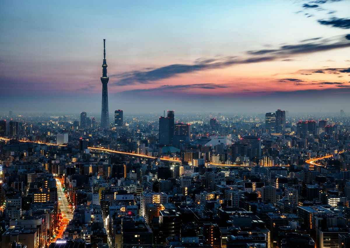 Avondzicht op Tokyo met Tokyo Skytree