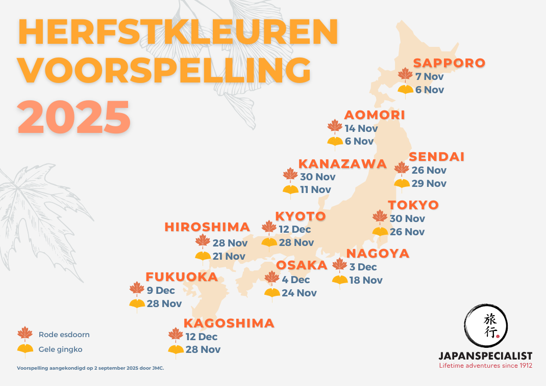 Voorspelling herfstkleuren Japan 2025