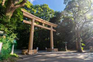 Meiji Jingu-schrijn met de eerste torii-poort in Tokyo, Japan