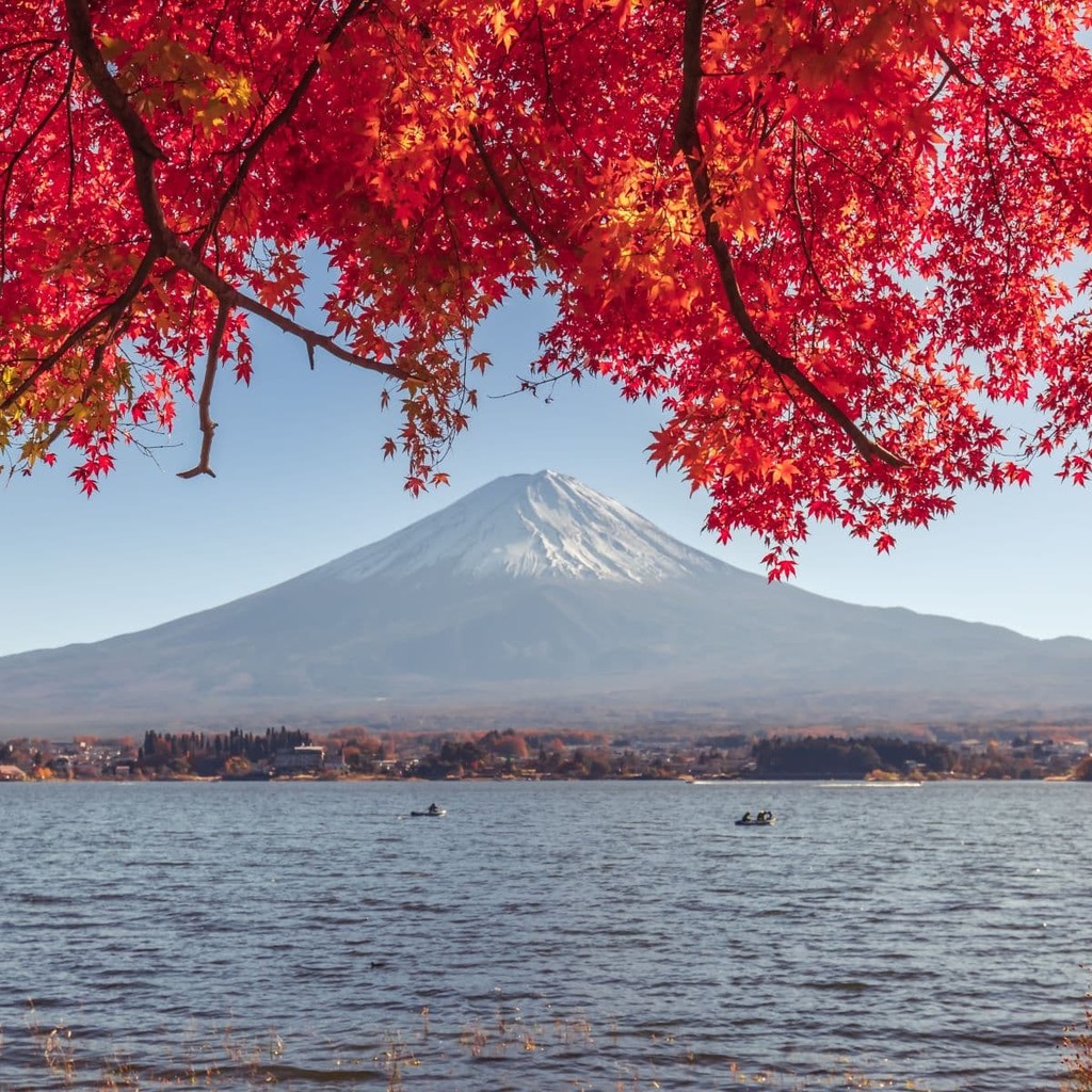 Kawaguchi-meer in de herfst, Japan