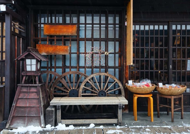 Historisch Takayama op een winterse dag