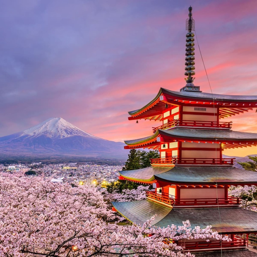Chureito-pagode tijdens het sakura-seizoen in Japan