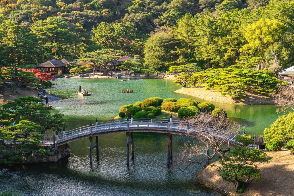 Ritsurin Garden, een van de mooiste landschapstuinen van Japan, in Takamatsu 