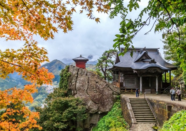 Yamadera-tempel in de herfst, Yamagata, Japan