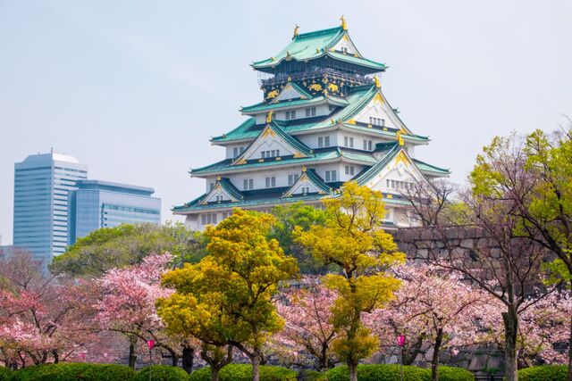 Voorjaarsaanzicht van Osaka Castle, Osaka