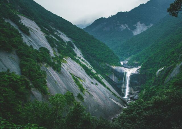 Senpiro-waterval die door de bergen van Yakushima in Japan stroomt