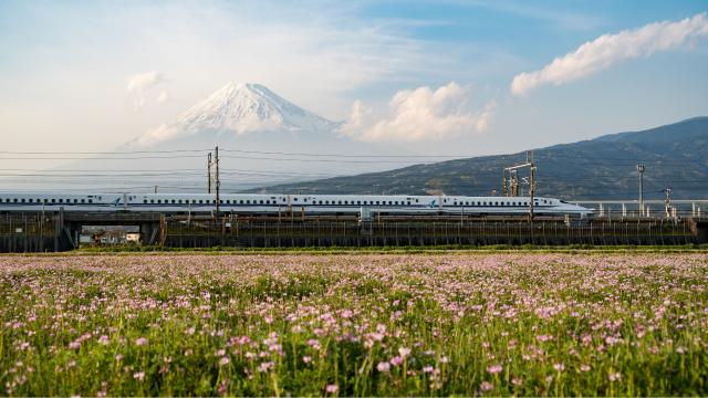 Shinkansentrein en Mount Fuji